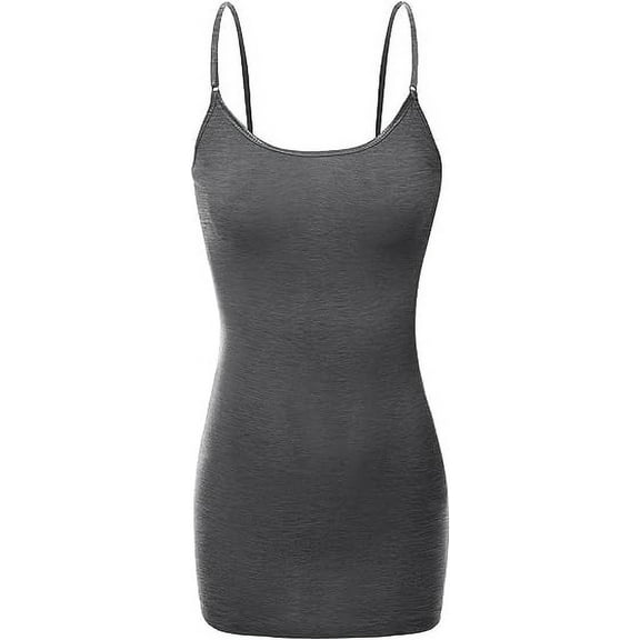XT1002L Adjustable Spaghetti Strap Basic Long Cami Tunic Tank Top Plus Size HE.Charcoal 2XL