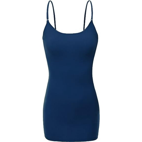 XT1002L Adjustable Spaghetti Strap Basic Long Cami Tunic Tank Top Plus Size Navy XL