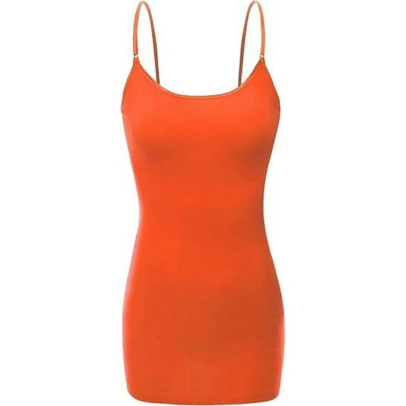 XT1002L Adjustable Spaghetti Strap Basic Long Cami Tunic Tank Top Plus Size Orange 3XL