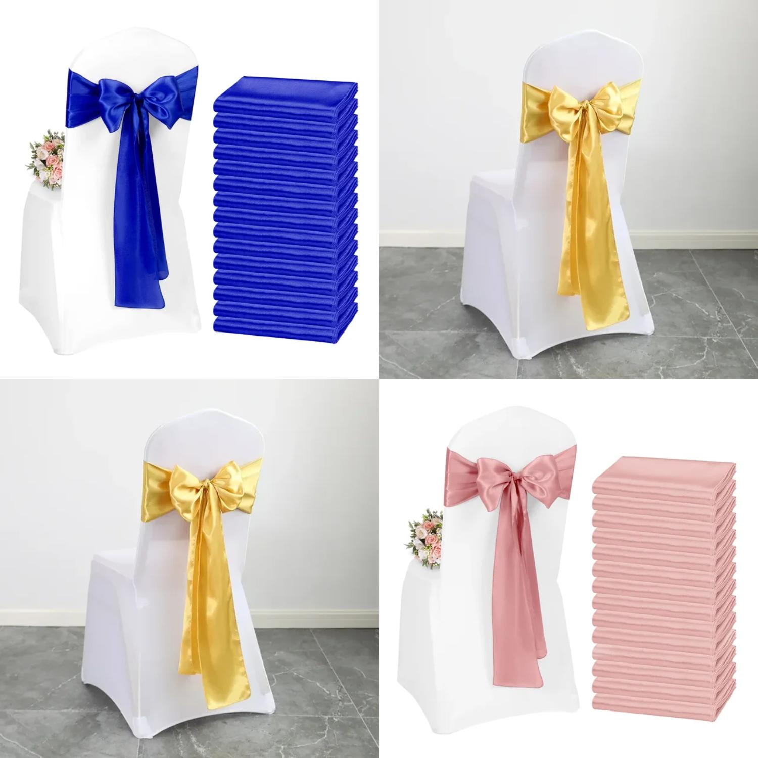 XTAIYIMAO 10/50pcs Satin Chair Bow Sashes Wholesale Wedding Chair Knot