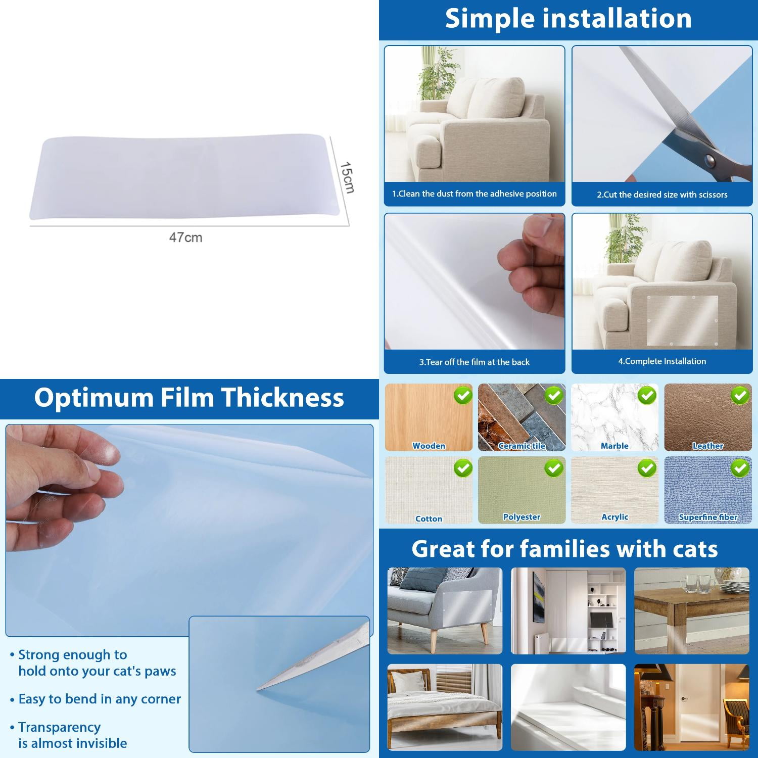 XTAIYIMAO Protectors From Cats Scratch Anti Scratch Cat Training Tape Cat Scratch Repellent Pad