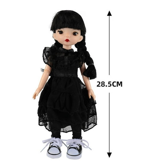 XTEILC 12inch Wednesday Adams Black Dress 360° Articulated Dolls