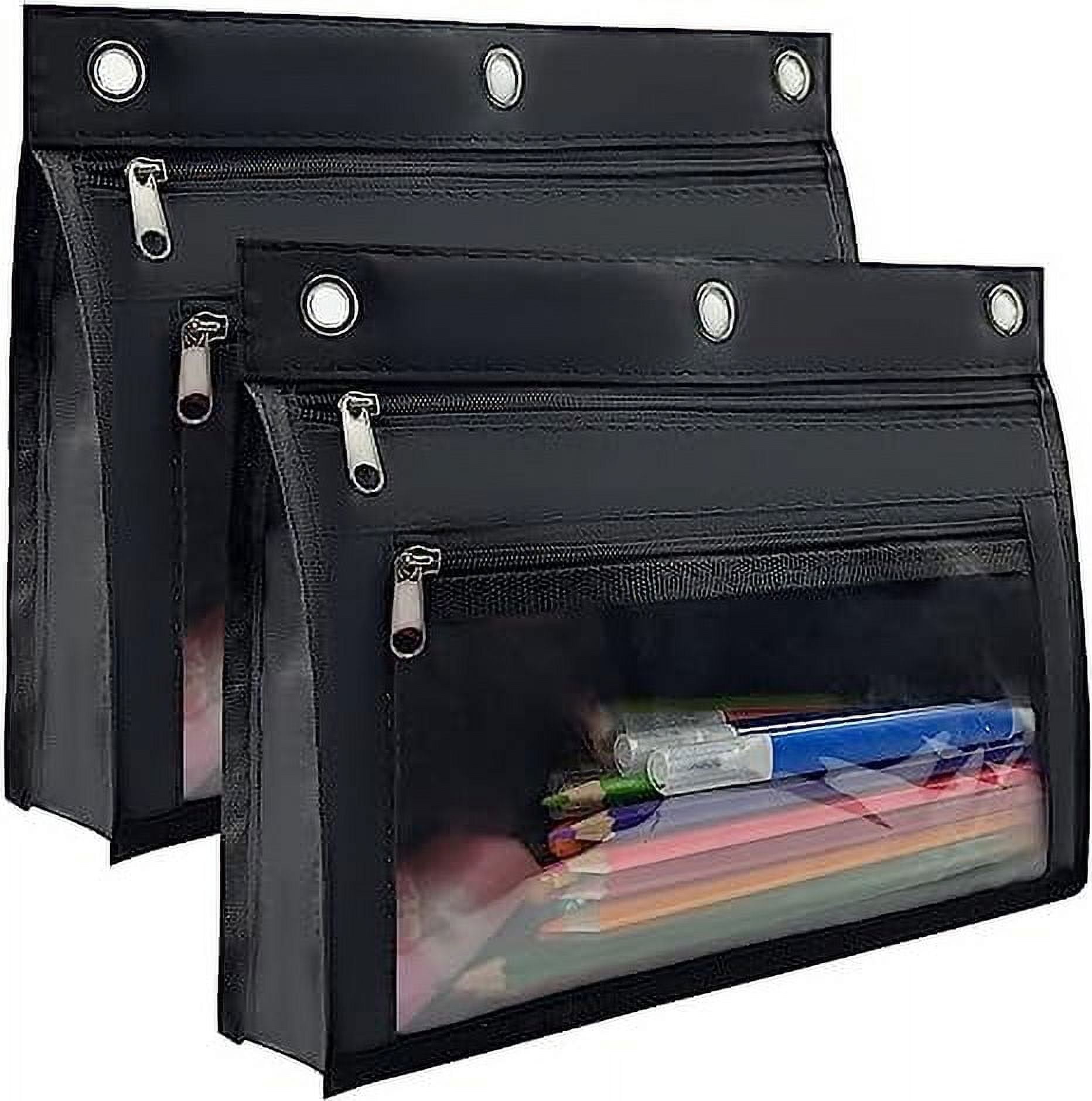 XTEILC 1inch Expandable Pencil Pouch for 3 Ring Binder, 2 Pack Large