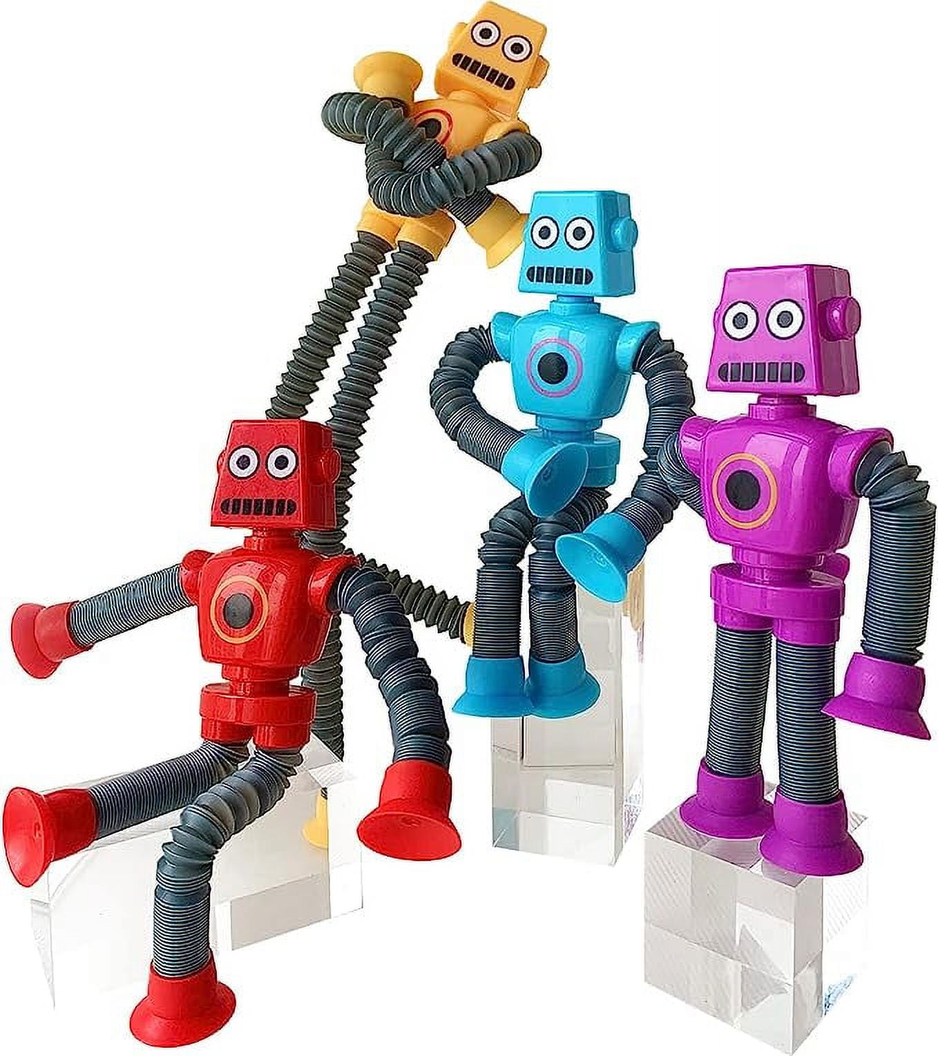 XTEILC 4 Pieces LED Telescopic Suction Cup Robot Toy, Shape Changing