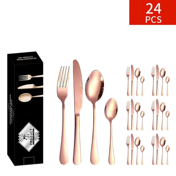 XTEILC Silverware Set Flatware Set Stainless Steel Dinnerware Set 24-Piece Cutlery Set, Service for 6, Rose Gold