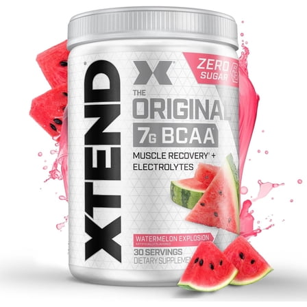 XTEND Original BCAA Powder, Sugar Free Post Workout Muscle Recovery Drink with Amino Acids and 7g BCAAs, Watermelon Explosion Flavor, 30 Servings