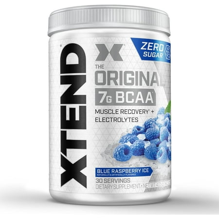 XTEND Original BCAA Powder Blue Raspberry Ice, Sugar Free Post Workout Muscle Recovery Drink, 7g BCAAs, 30 Servings (Unisex)