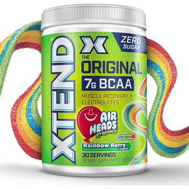 XTEND Original BCAA Powder, Sugar Free Post Workout Muscle Recovery Drink, 7g BCAAs, Airheads Xtreme Rainbow Berry Flavor, 30 Servings