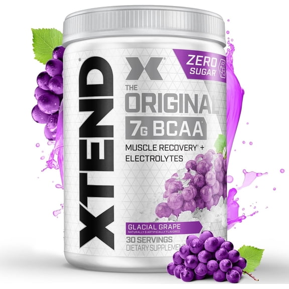 XTEND Original BCAA Powder, Sugar Free Post Workout Muscle Recovery Drink with Amino Acids and 7g BCAAs, Glacial Grape Flavor, 30 Servings