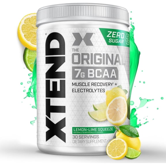 XTEND Original BCAA Powder, Sugar Free Post Workout Muscle Recovery Drink with Amino Acids and 7g BCAAs, Lemon Lime Squeeze Flavor, 30 Servings
