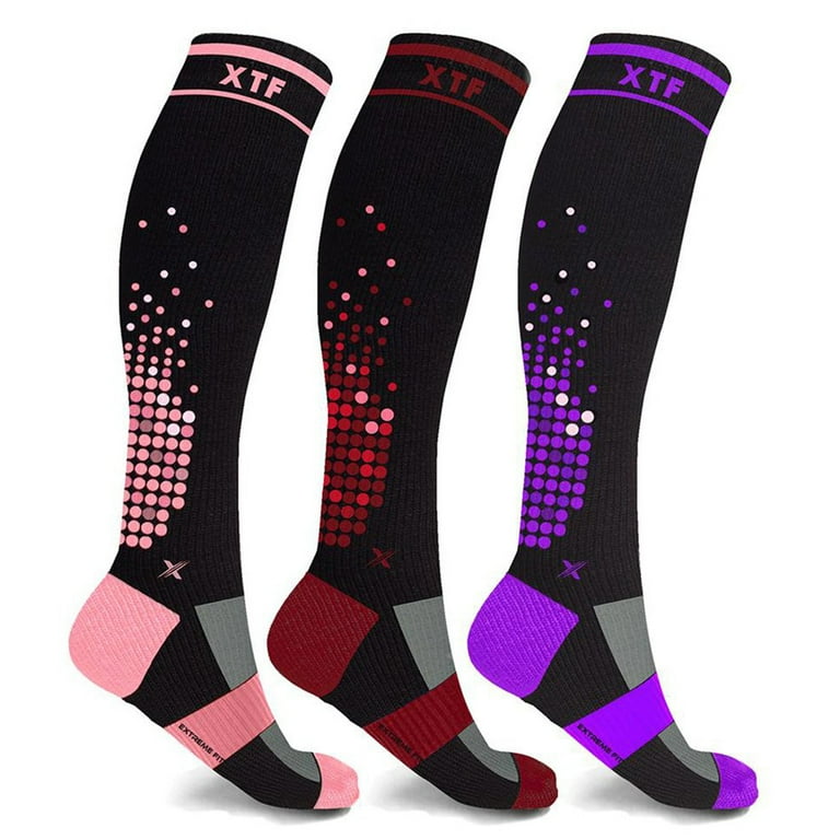 Extreme Fit Compression Socks - Knee High For Running, Travel, Nursing (3 Pair, Large-XLarge)