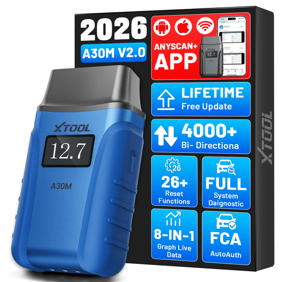 XTOOL A30M V2.0 OBD2 Scanner Bluetooth Bidirectional Scan Tool, 26+ Resets, Full-System Diagnostics, FCA AutoAuth, Code Reader for Android & iOS, Lifetime Free Update
