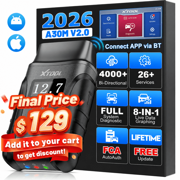 2026 XTOOL Anyscan A30M v2.0 Wireless OBD2 Scanner Bluetooth Bidirectional Scan Tool Engine Code Reader 26 Resets Crank Sensor Relearn Free Updates