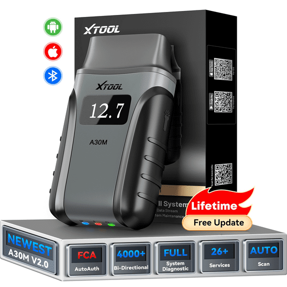 XTOOL A30M v2.0 Wireless OBD2 Scanner Bluetooth Bidirectional Scan Tool Engine Code Reader 26 Resets Crank Sensor Relearn Free Updates