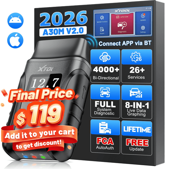 2026 XTOOL Anyscan A30M v2.0 Wireless OBD2 Scanner Bluetooth Bidirectional Scan Tool Engine Code Reader 26 Resets Crank Sensor Relearn Free Updates
