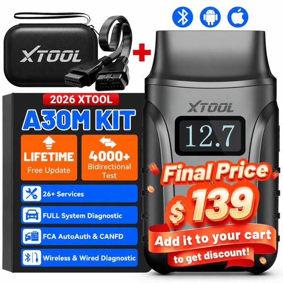 XTOOL Anyscan A30M Wireless OBD2 Scanner Kit Code Reader for Car, Bidirectional Scan Tool with 26 Resets, Full System Diagnostic Tool for iOS & Android, FCA AutoAuth, Free Updates