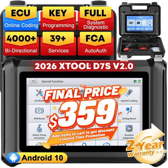 XTOOL D7S V2.0 Bidirectional Scan Tool, AI-Assisted Full System OBD2 Scanner with ECU Cod-ing PMI, 39+ Resets, FCA AutoAuth, AI-Assisted, 3-Year Updates