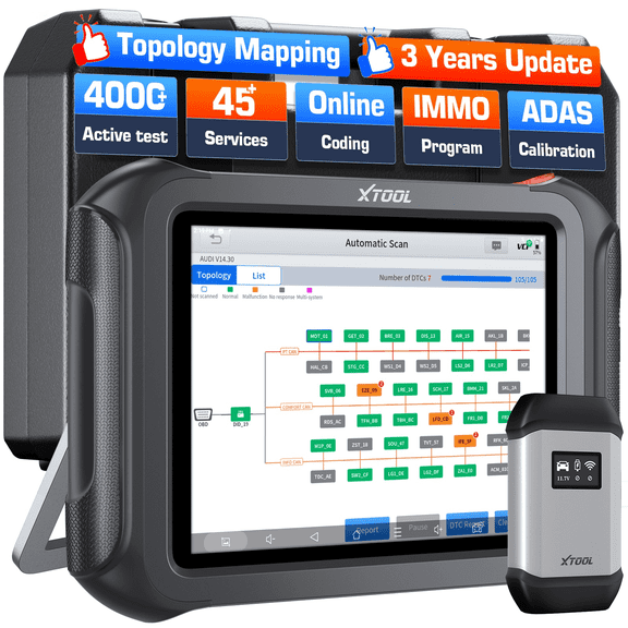 XTOOL Professional AI-Assisted Car Scanner, Bluetooth Bidirectional Scan Tool, Topology Mapping, ECU Cod-ing, PMI, FCA AutoAuth, 3 Years Free Update
