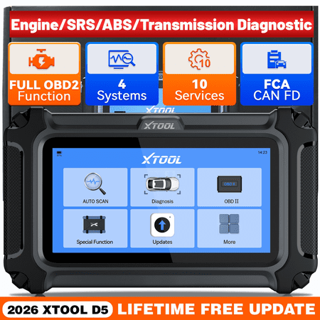 XTOOL D5 OBD2 Scanner Code Reader, 4-System Diagnostic Tool, 10 Resets, EPB, ABS Bleed, Throttle Relearn, FCA, Free Updates