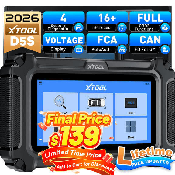 XTOOL D5S OBD2 Scanner Diagnostic Tool Code Reader for Cars & Trucks with 16 Resets, Crank Sensor Relearn, Free Updates