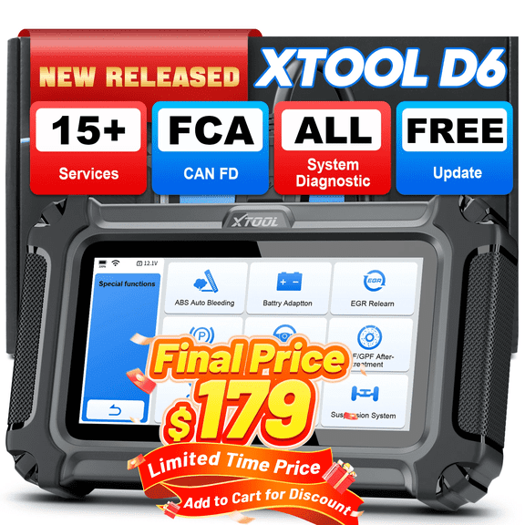 XTOOL D6 OBD2 Scanner Diagnostic Tool  Full System Car Code Reader with Lifetime Free Updates 15 Resets Crank Sensor Relearn, Upgrade Ver. of XTOOL D5/D5S