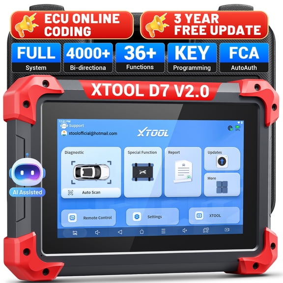 XTOOL D7 V2.0 Bi-Directional Scan Tool, Ai-Assisted OBD2 Scanner Car Code Reader with ECU Cod-ing, Full System Scan, 36+ Services