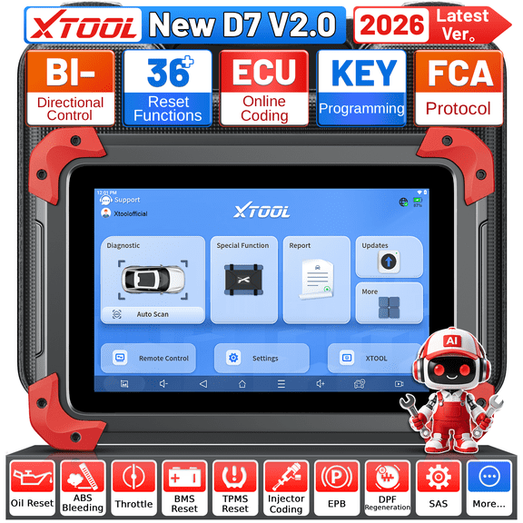 XTOOL D7 V2.0 Bi-Directional Scan Tool, Ai-Assisted OBD2 Scanner Car Code Reader with ECU Cod-ing, Full System Scan, 36+ Services