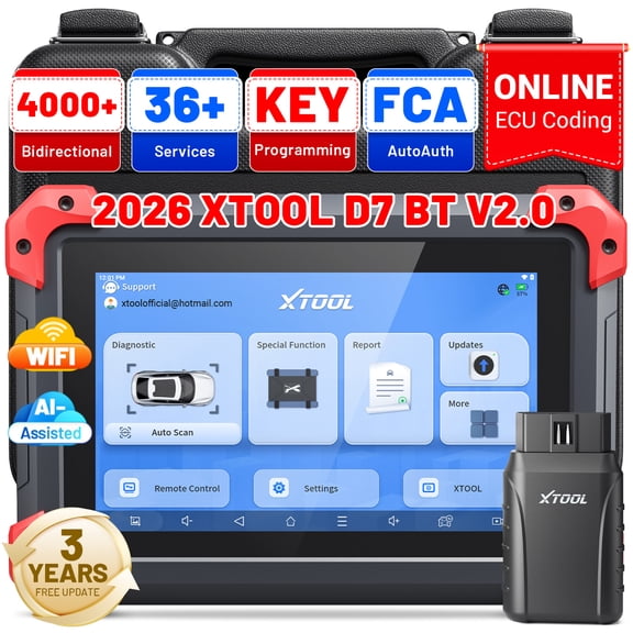 XTOOL D7 BT V2.0 Bi-Directional Scan Tool, Full System OBD2 Scanner Bluetooth with ECU Cod-ing, FCA, 36+ Services, 3-Year Free Update