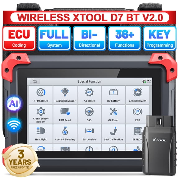 XTOOL D7 BT V2.0 Bi-Directional Scan Tool, Full System OBD2 Scanner Bluetooth with ECU Cod-ing, FCA, 36+ Services, 3-Year Free Update
