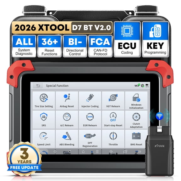 XTOOL D7 BT V2.0 Bi-Directional Scan Tool, Full System OBD2 Scanner Bluetooth with ECU Cod-ing, FCA, 36+ Services, 3-Year Free Update