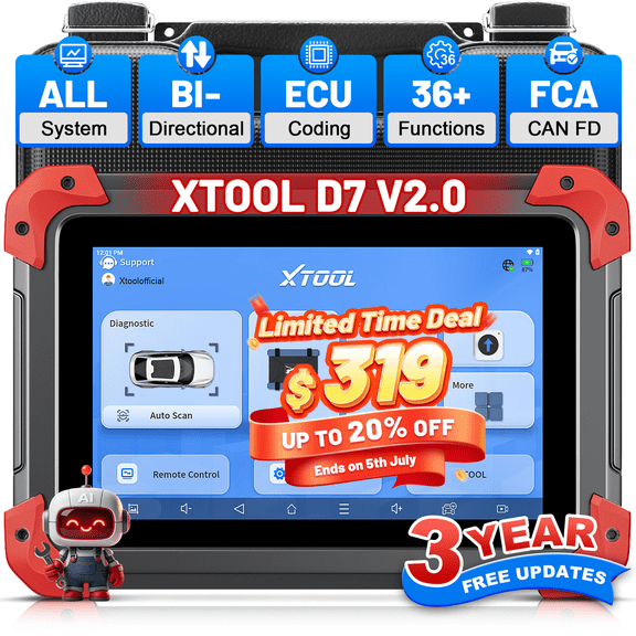 2026 XTOOL D7 Bidirectional Scan Tool Ai-Assisted OBD2 Scanner Diagnostic Tool with 36+ Resets, Full System Car Scanner, Crank Sensor Relearn, 3-Year Free Updates