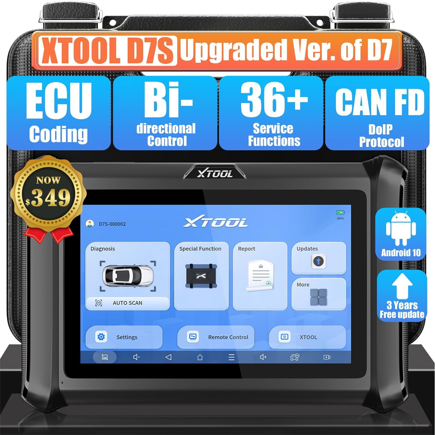 XTOOL D7S Automotive Bidirectional Diagnostic Scan Tool, 36+ Resets, 3
