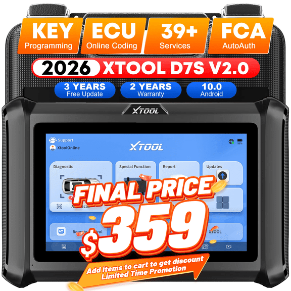 XTOOL D7S Bidirectional Scan Tool AI-Assisted OBD2 Scanner Diagnostic Tool with ECU Cod-ing, All System Car Scanner, 39+ Resets, FCA, Crankshaft Relearn