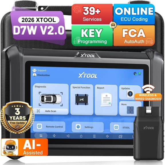 XTOOL D7W V2.0 Bluetooth OBD2 Scanner Diagnostic Tool All System Bidirectional Scan Tool, PMI, 39 Resets, FCA, 3 Years Free Update