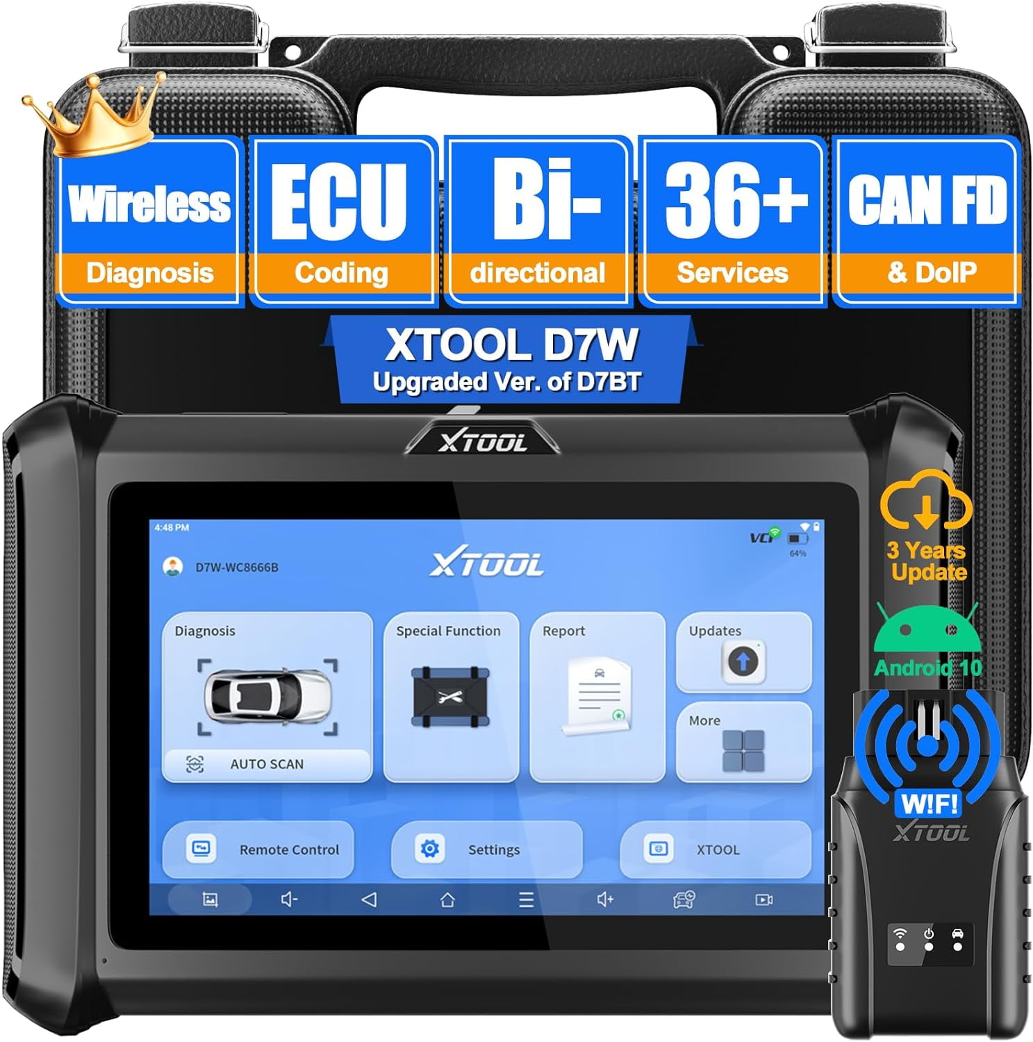 XTOOL D7W Wireless Bidirectional Scan Tool with 3Year Updates, Key