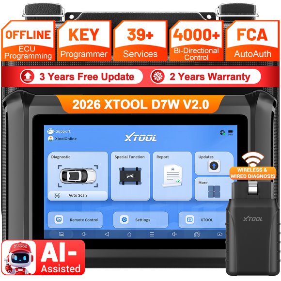 XTOOL D7W Bidirectional Scan Tool Bluetooth OBD2 Scanner Diagnostic Tool Key Fob Programmer, ECU Cod-ing, PMI, AI-Assisted, 39+ Resets, Full System Scan, 3-Year Free Updates
