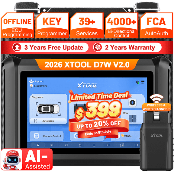 XTOOL D7W Bidirectional Scan Tool Bluetooth OBD2 Scanner Diagnostic Tool Key Fob Programmer, ECU Cod-ing, PMI, AI-Assisted, 39+ Resets, Full System Scan, 3-Year Free Updates