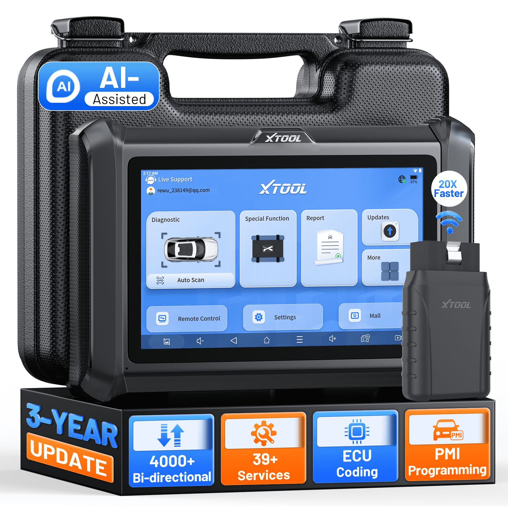 XTOOL D7W Bidirectional Scan Tool 2026 AI-Assisted Bluetooth OBD2 Scanner Diagnostic Tool Key Fob Programmer, ECU Cod-ing, PMI, 39+ Resets, Full System Scan, 3-Year Free Updates