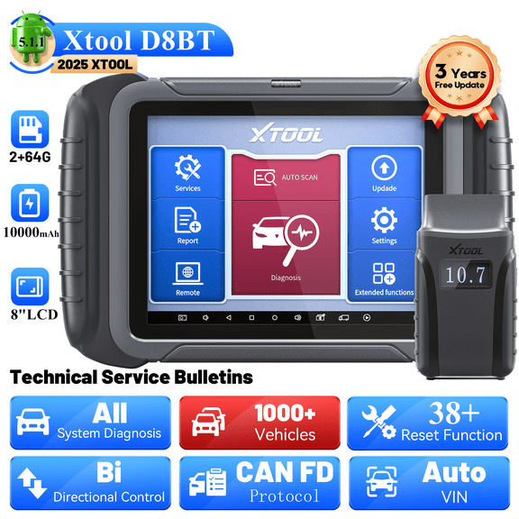 XTOOL D8BT Automotive Diagnostic Scanner, OBD2 Scanner Bluetooth Full System Bi Directional Scan Tool, 38+ Services