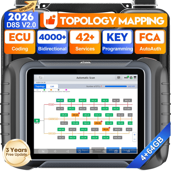 XTOOL D8S V2.0 Bidirectional Scan Tool AI-Assisted OBD2 Scanner with Topology Mapping, ECU Cod-ing, Upgraded Ver. of D8, 3 Years Free Updates