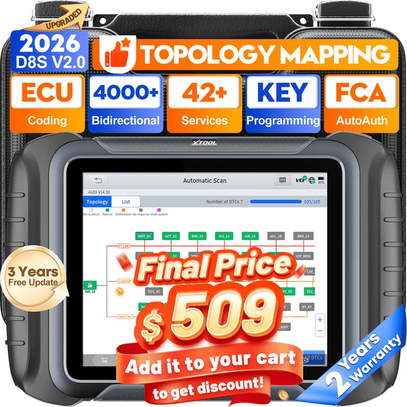 XTOOL D8S V2.0 Bidirectional Scan Tool 2026 AI-Assisted OBD2 Scanner with Topology Mapping, ECU Cod-ing, Upgraded Ver. of D8, 3 Years Free Updates