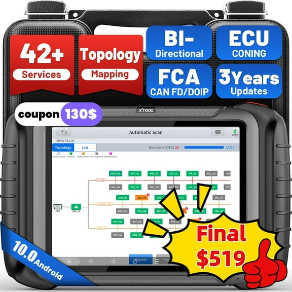 XTOOL D8S Bidirectional Scan Tool with Topology Mapping, FCA AutoAuth, ECU Cod-ing, 42+ Resets, All Systems OBD2 Scanner Diagnostic Tool, 3-Year Free Update