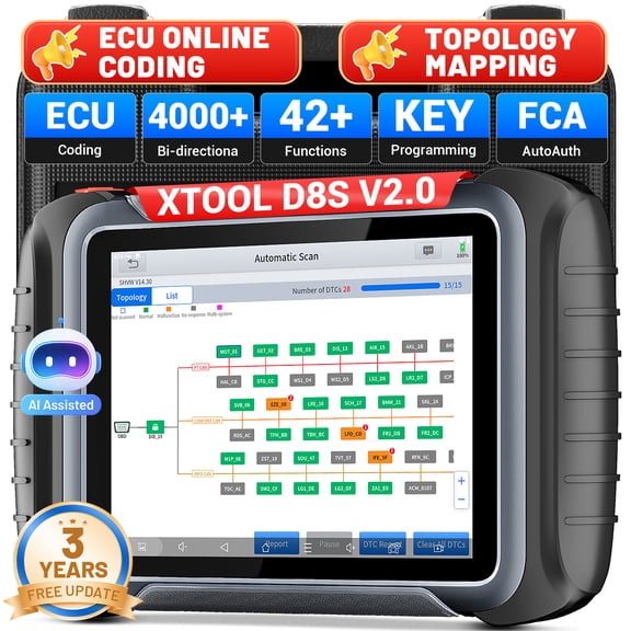 XTOOL D8S Bidirectional Scan Tool with Topology Mapping, FCA AutoAuth, ECU Cod-ing, 42+ Resets, All Systems OBD2 Scanner Diagnostic Tool, 3-Year Free Update