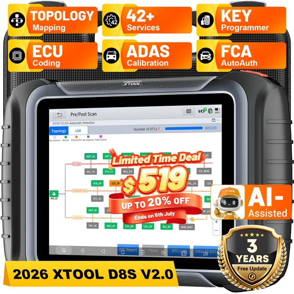 XTOOL D8S Bidirectional Scan Tool with Topology Mapping, FCA AutoAuth, ECU Cod-ing, 42+ Resets, All Systems OBD2 Scanner Diagnostic Tool, 3-Year Free Update