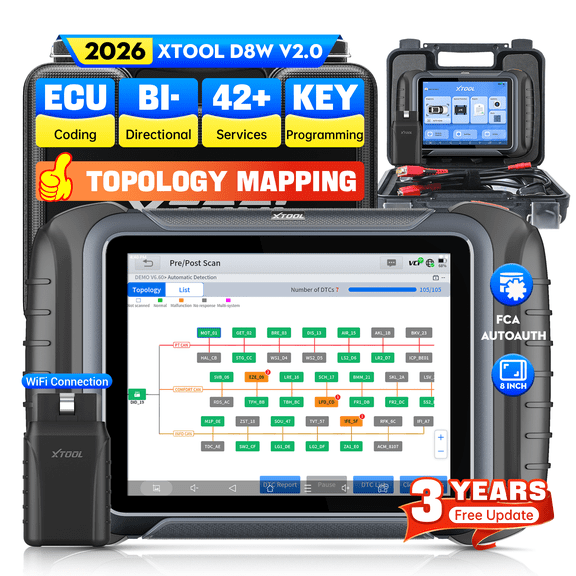XTOOL D8W Wireless Bidirectional Scan Tool AI-Assisted OBD2 Scanner Diagnostic Tool with Topology Mapping, ECU Cod-ing, 42+ Resets, Crank Sensor Relearn, 3-Year Updates