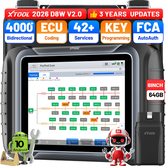 XTOOL D8W Wireless Bidirectional Scan Tool AI-Assisted OBD2 Scanner Diagnostic Tool with Topology Mapping, ECU Cod-ing, 42+ Resets, Crank Sensor Relearn, 3-Year Updates