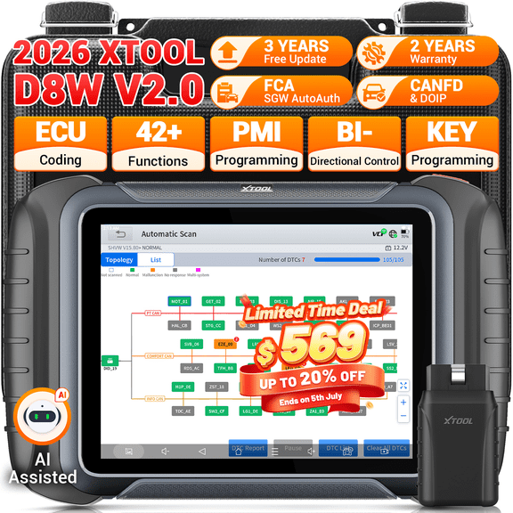 XTOOL D8W Wireless Bidirectional Scan Tool AI-Assisted OBD2 Scanner Diagnostic Tool with Topology Mapping, ECU Cod-ing, 42+ Resets, Crank Sensor Relearn, 3-Year Updates