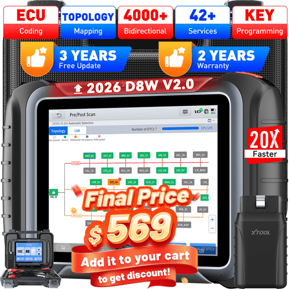 XTOOL D8W Wireless Bidirectional Scan Tool AI-Assisted OBD2 Scanner Diagnostic Tool with Topology Mapping, ECU Cod-ing, 42+ Resets, Crank Sensor Relearn, 3-Year Updates