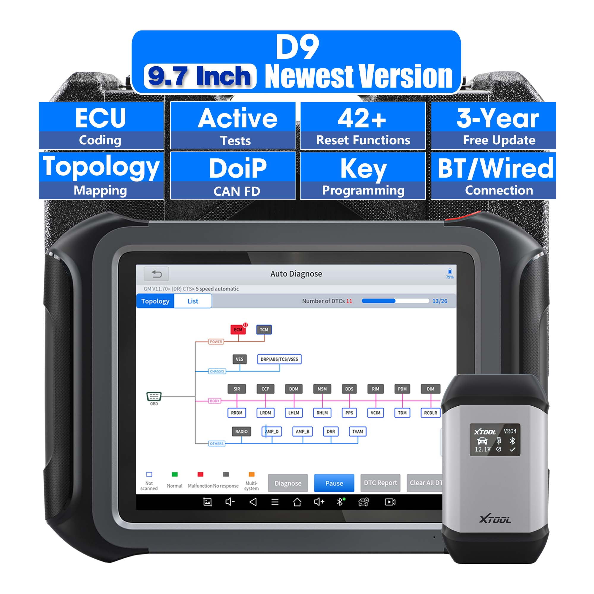 XTOOL D9 Automotive Diagnostic Scan Tool, Bluetooth Bi Directional Auto Car Scanner, 42 Services