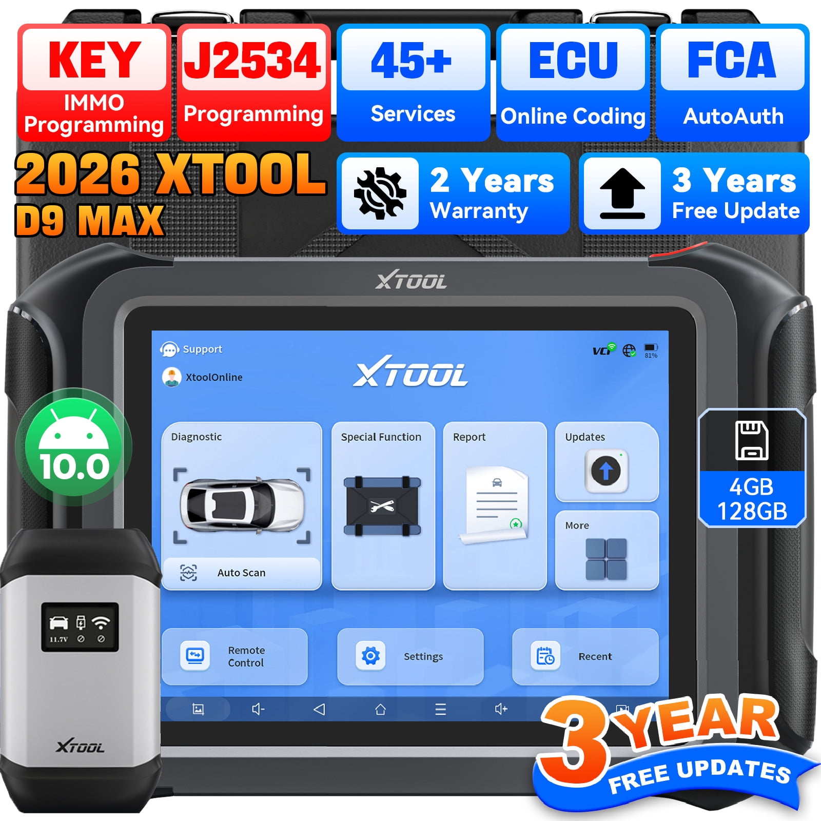 XTOOL D9 MAX Automotive Diagnostic Scanner, Bluetooth Full System
